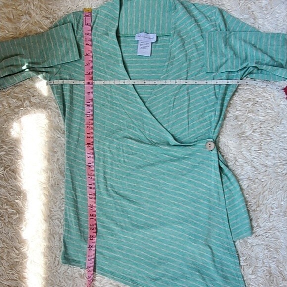 Womens Soft Surroundings Green Striped Surplice blouse size small - Picture 9 of 11